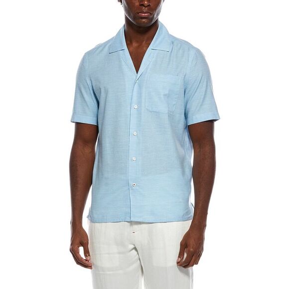 Isaia Other - Isaia Mens Silk-Blend Shirt, Blue